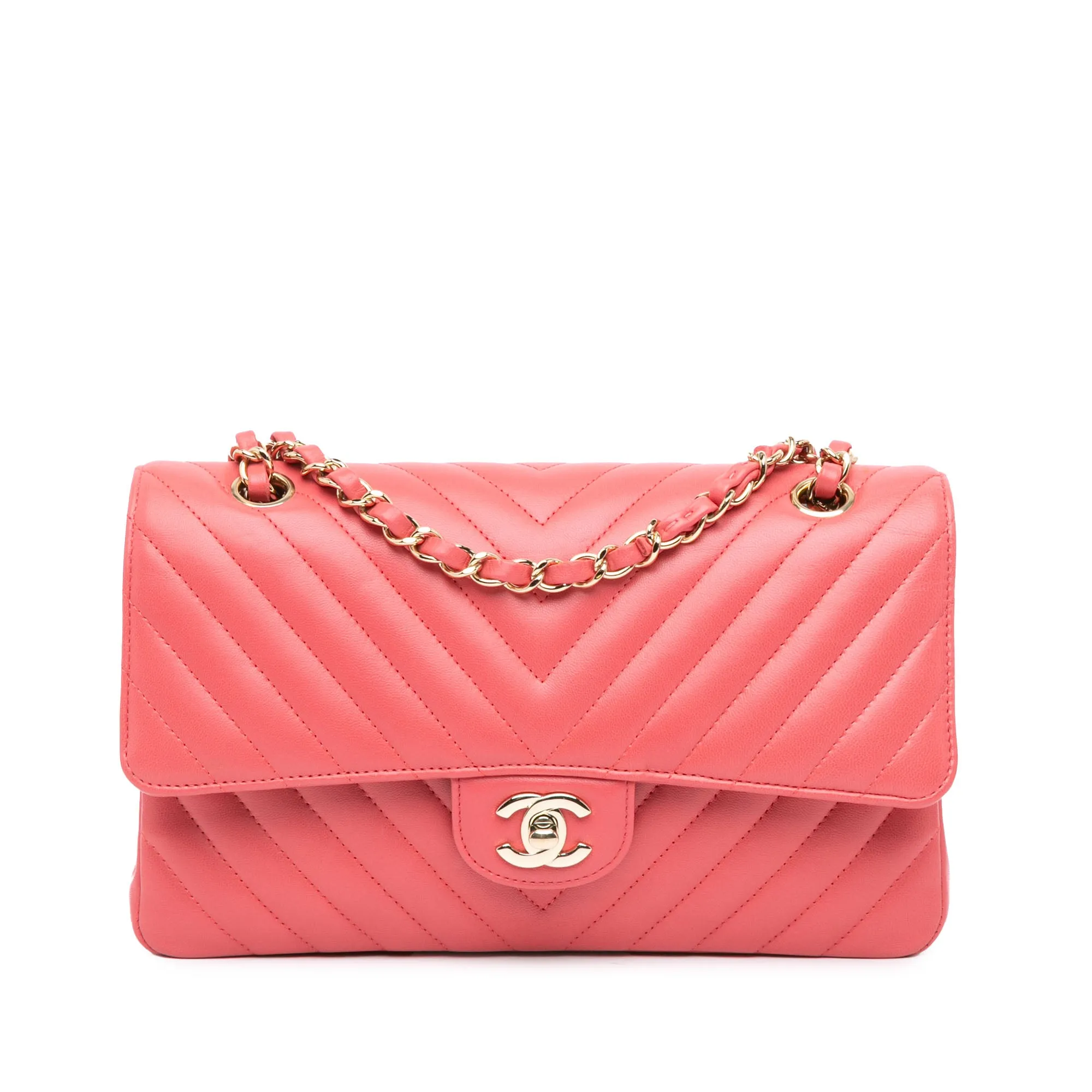 Medium Classic Chevron Lambskin Double Flap