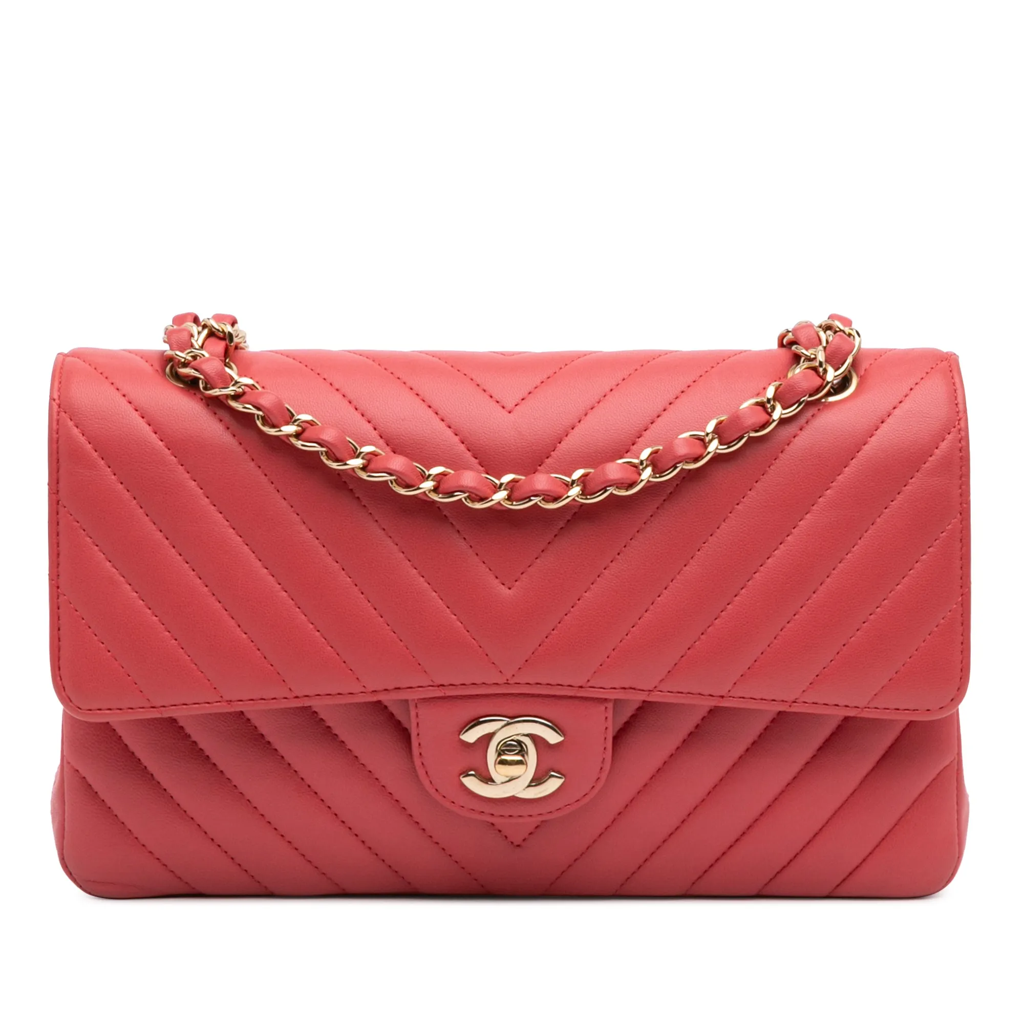 Medium Classic Chevron Lambskin Double Flap