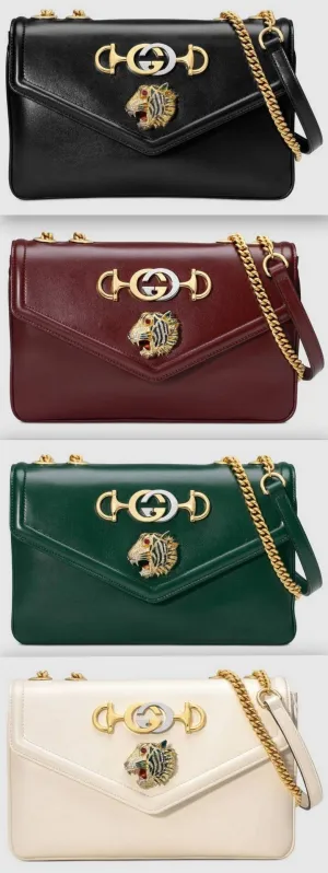 Medium Shoulder Bag with Tiger Head - Black, Red, Green, White
