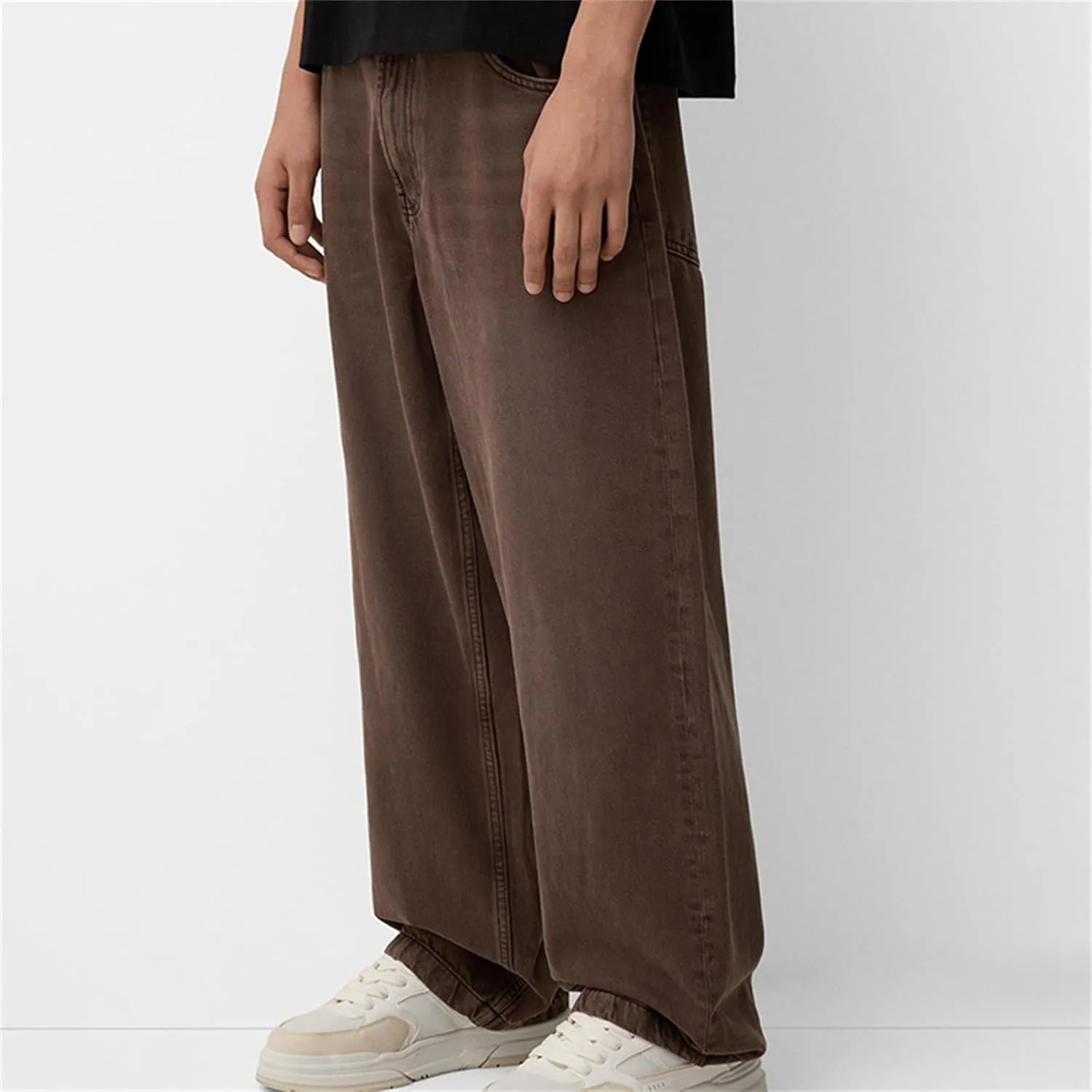 Men Grunge Jeans Mid Rise Baggy Wide Leg Hip Hop Skater Denim Pants Vintage Low Waist Loose Fit Trousers Streetwear