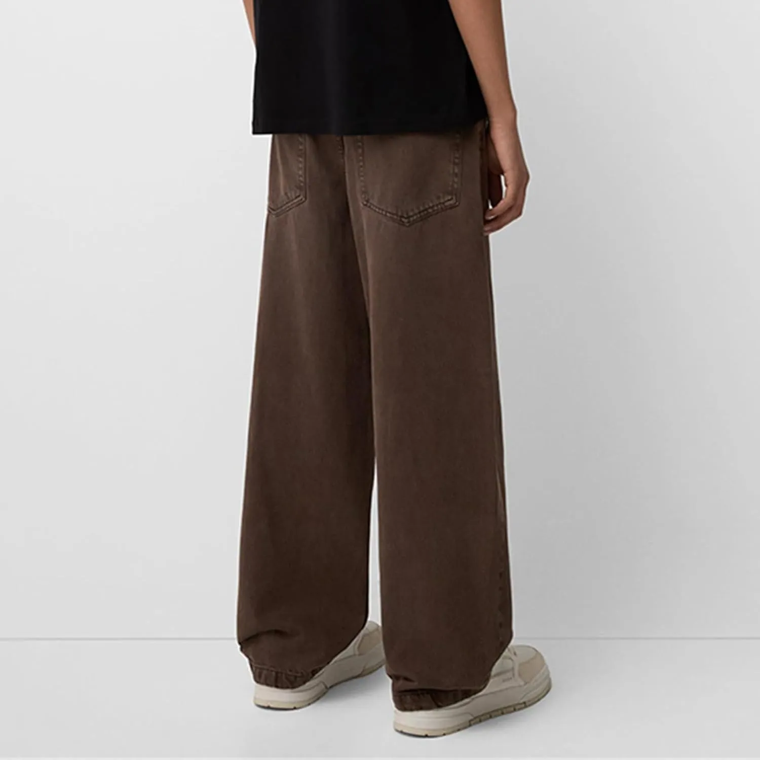 Men Grunge Jeans Mid Rise Baggy Wide Leg Hip Hop Skater Denim Pants Vintage Low Waist Loose Fit Trousers Streetwear