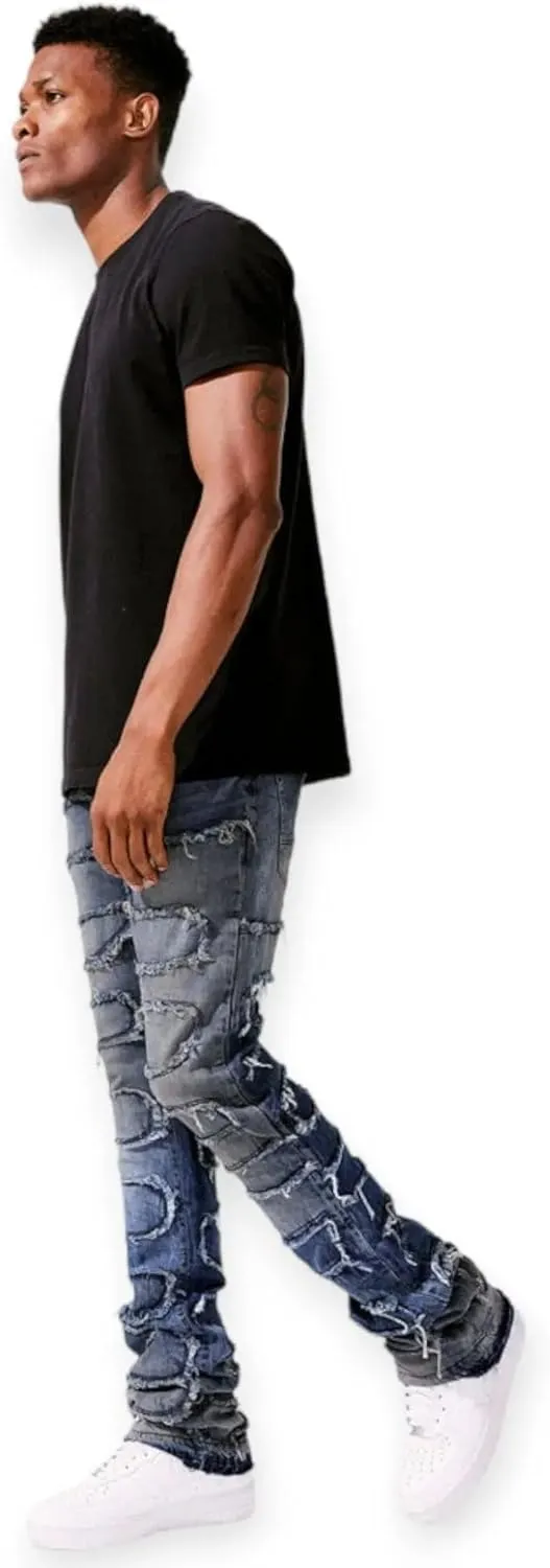 Men Martin Oasis Denim: Stacked, Ripped, Stretch, Relaxed Fit Jeans for Men – Stylish Blue Denim for Street Wear