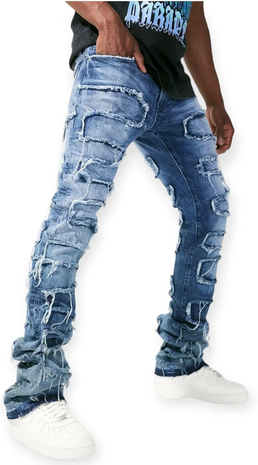 Men Martin Oasis Denim: Stacked, Ripped, Stretch, Relaxed Fit Jeans for Men – Stylish Blue Denim for Street Wear