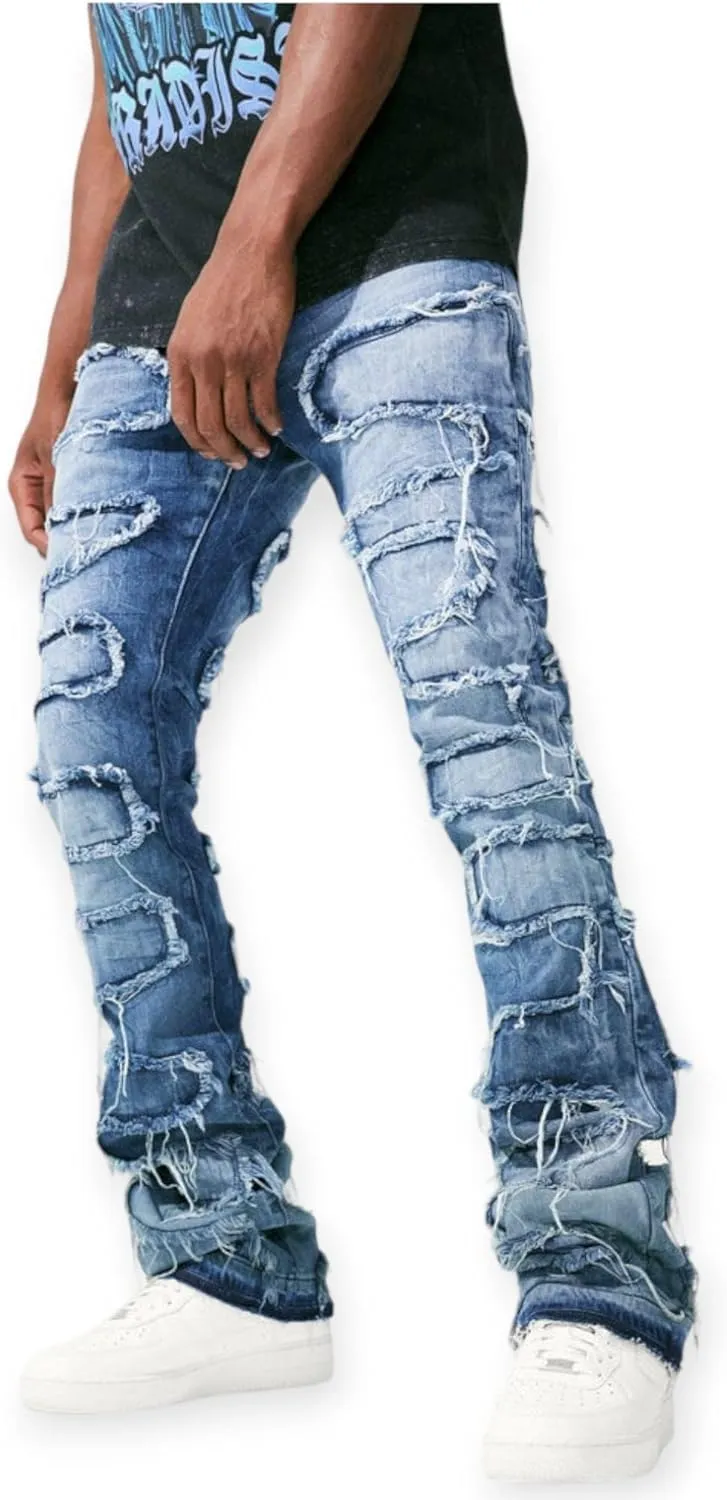 Men Martin Oasis Denim: Stacked, Ripped, Stretch, Relaxed Fit Jeans for Men – Stylish Blue Denim for Street Wear