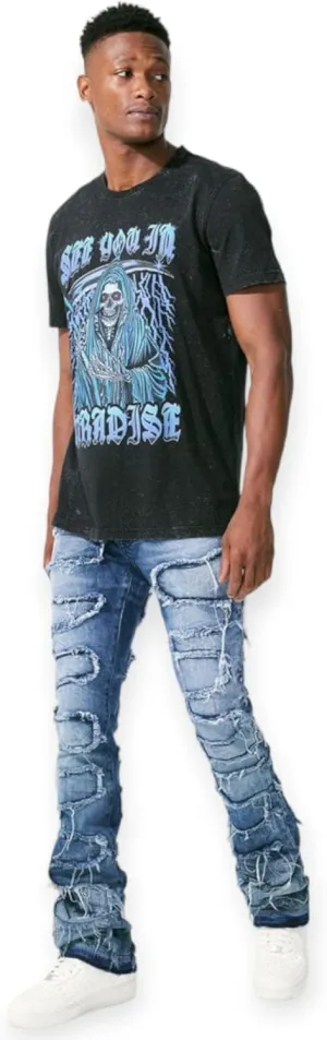 Men Martin Oasis Denim: Stacked, Ripped, Stretch, Relaxed Fit Jeans for Men – Stylish Blue Denim for Street Wear