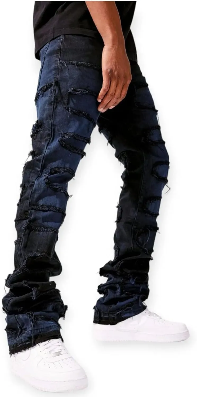 Men Martin Oasis Denim: Stacked, Ripped, Stretch, Relaxed Fit Jeans for Men – Stylish Blue Denim for Street Wear