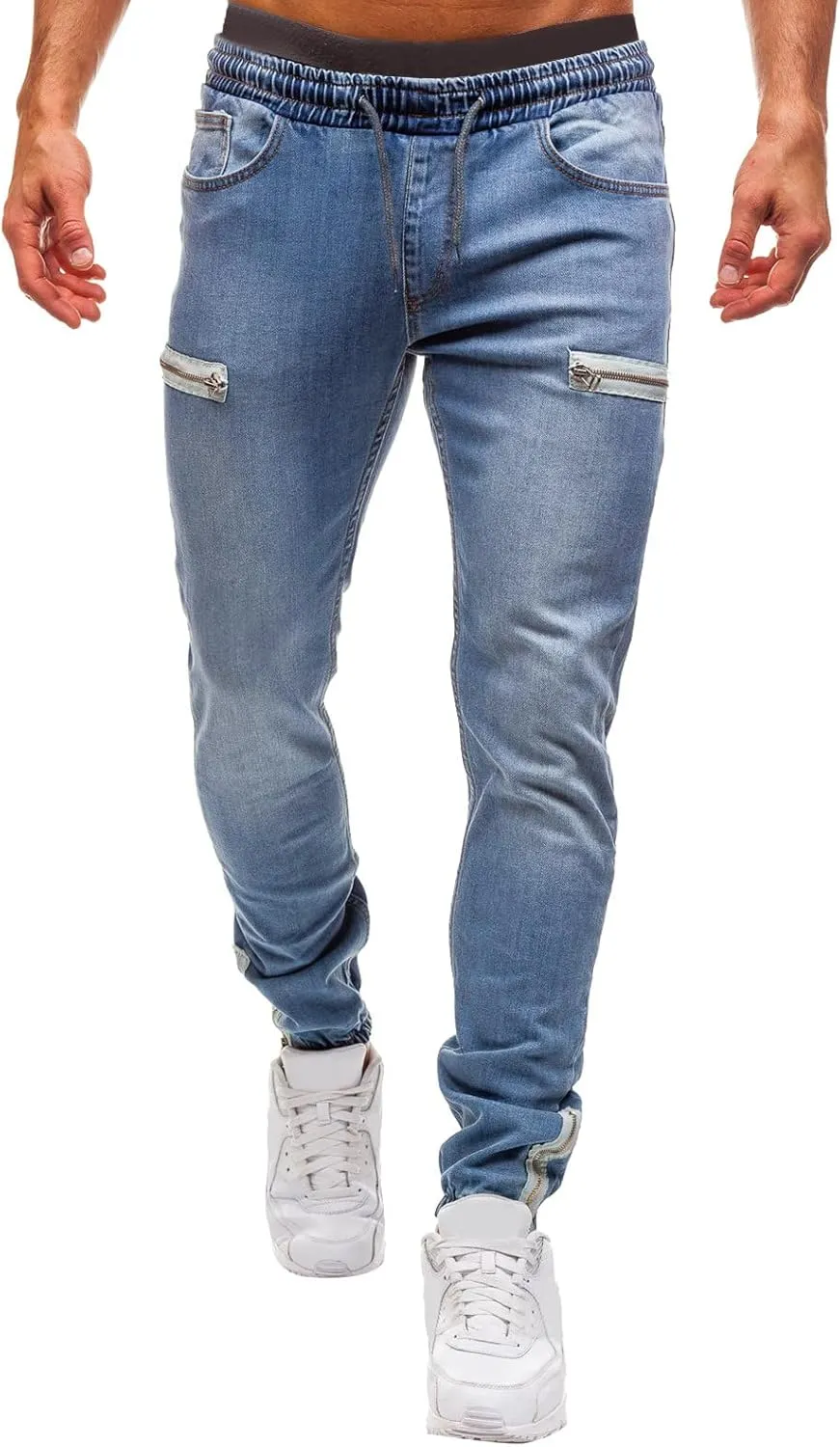 Men's Athletic Fit Stretch Jean Pure Colour Jeans with Zipper Pocket Jean Trouser Solid Fashion Big and Tall Mens