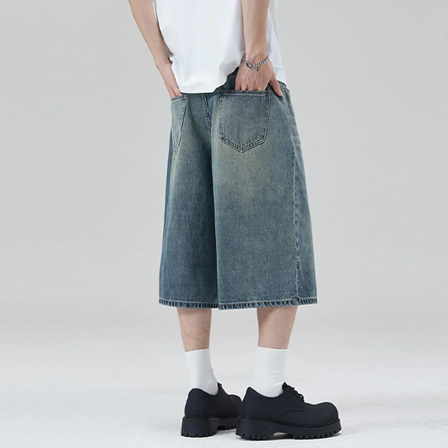 Men's Baggy Jean Shorts Jorts Y2K Hip Hop Wide Leg Denim Shorts Skater Grunge Jeans Causal Streetwear Jorts