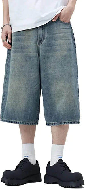 Men's Baggy Jean Shorts Jorts Y2K Hip Hop Wide Leg Denim Shorts Skater Grunge Jeans Causal Streetwear Jorts