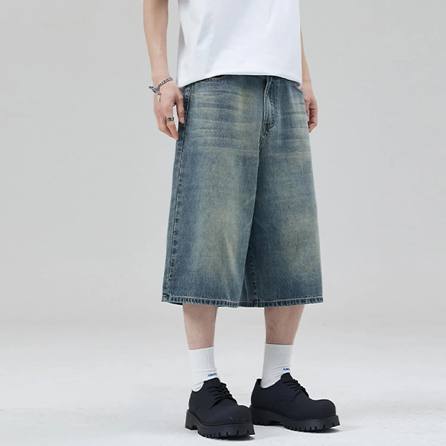 Men's Baggy Jean Shorts Jorts Y2K Hip Hop Wide Leg Denim Shorts Skater Grunge Jeans Causal Streetwear Jorts