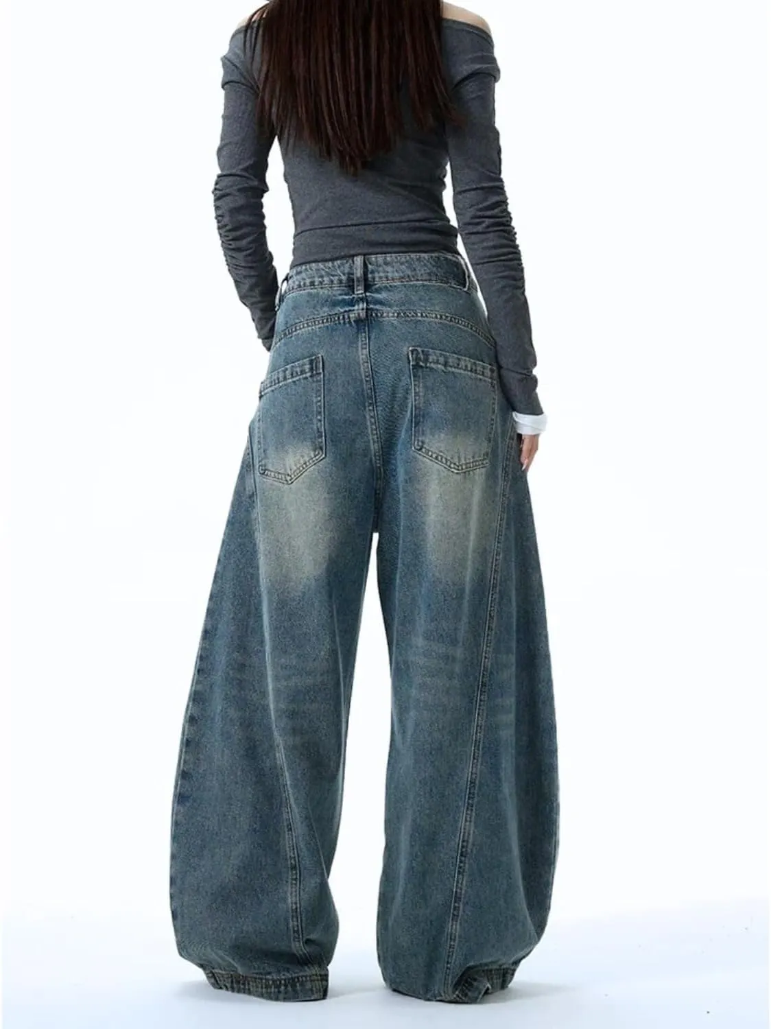 Mens Baggy Jeans Y2k Wide Leg Barrel Jeans for Women Stretchy Hip Hop Loose Denim Pants Grunge Clothes Streetwear