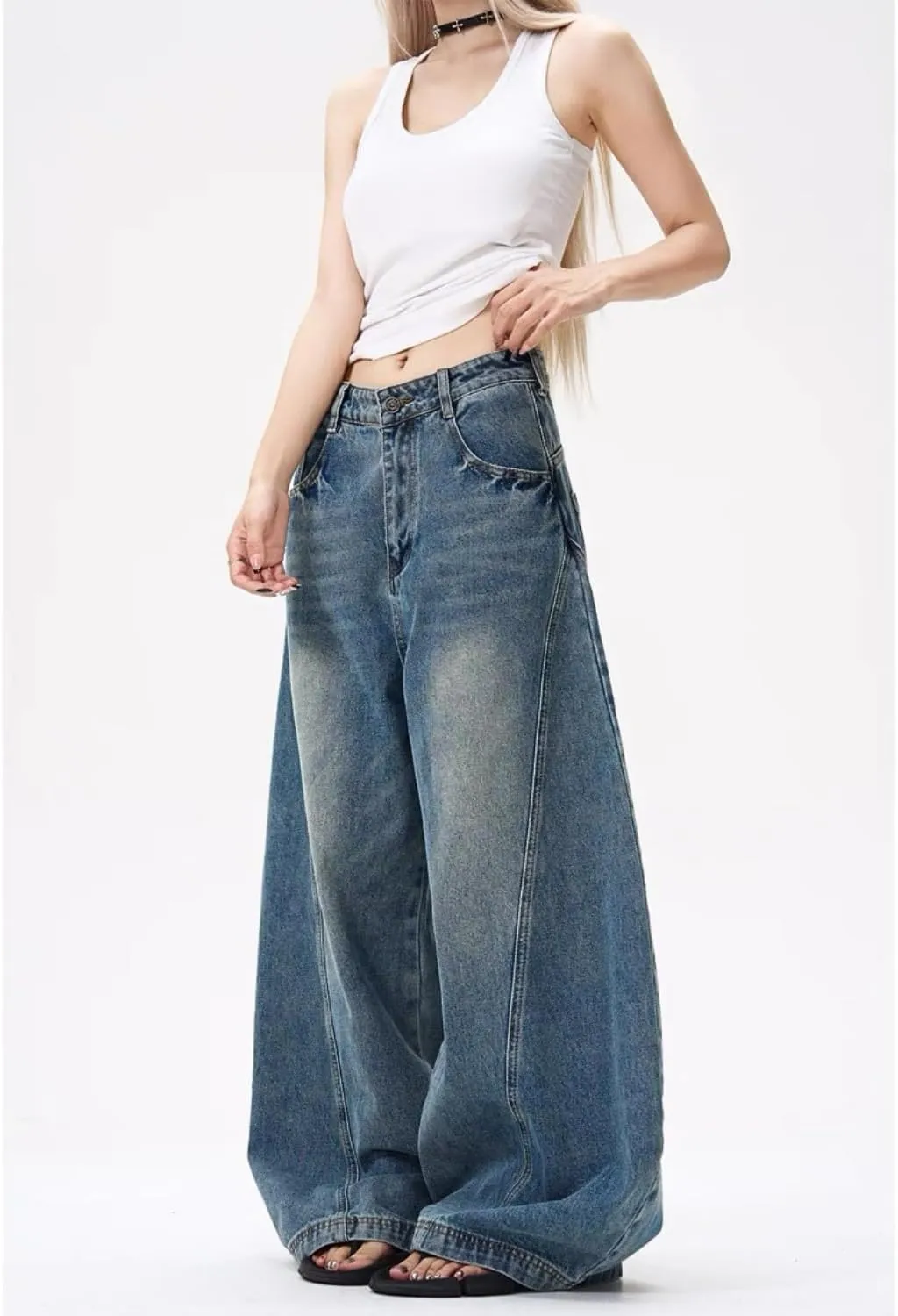 Mens Baggy Jeans Y2k Wide Leg Barrel Jeans for Women Stretchy Hip Hop Loose Denim Pants Grunge Clothes Streetwear