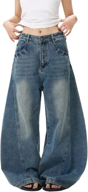 Mens Baggy Jeans Y2k Wide Leg Barrel Jeans for Women Stretchy Hip Hop Loose Denim Pants Grunge Clothes Streetwear