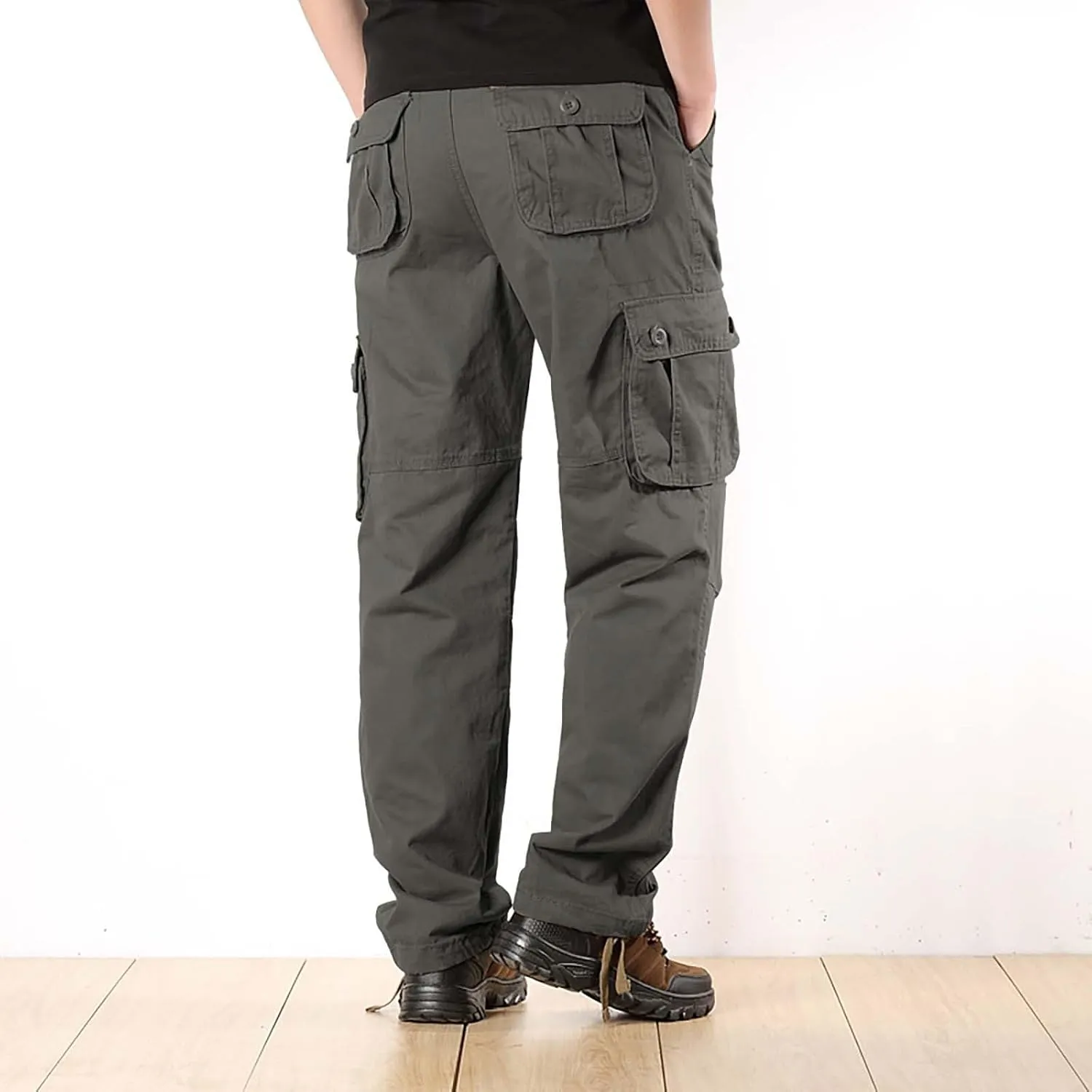 Men's Cotton Cargo Pants Comfort Flat Front Stretch Chino Golf Trouser Classic Basic Heavy Duty Durable Work Utility Pants