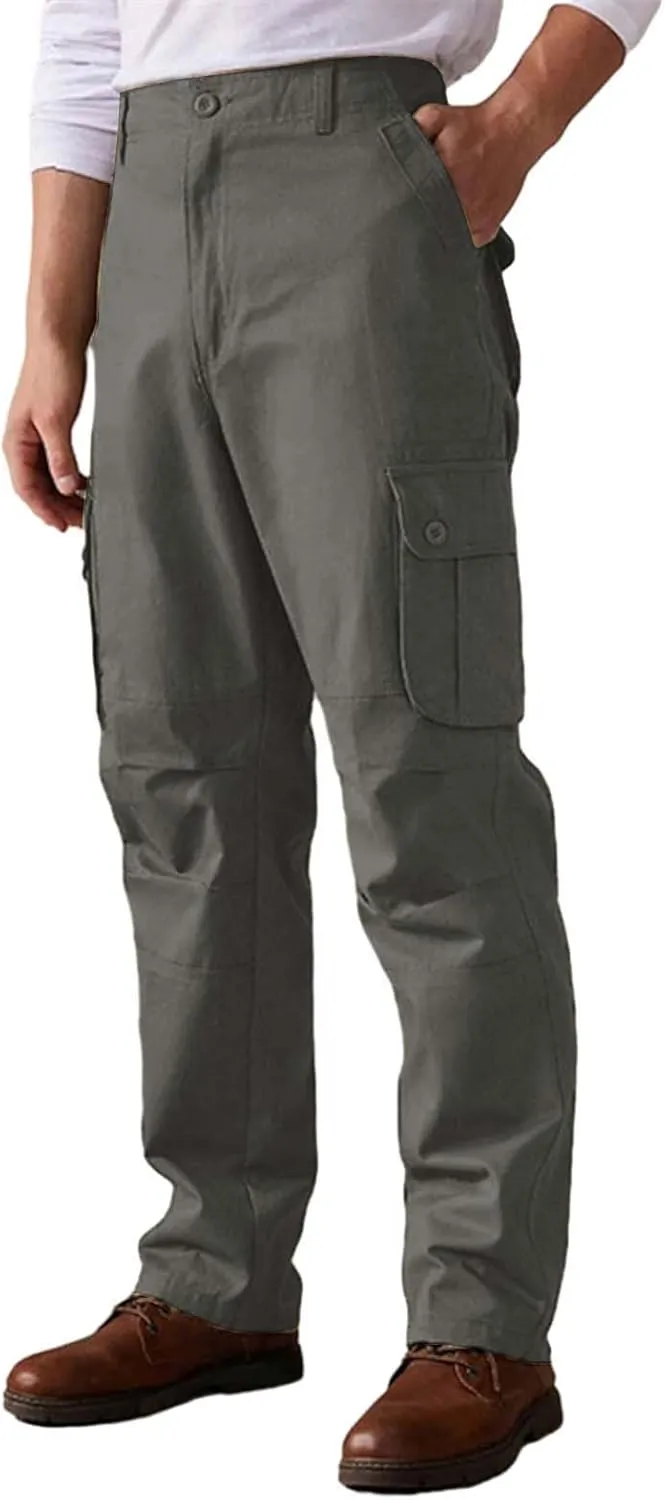 Men's Cotton Cargo Pants Comfort Flat Front Stretch Chino Golf Trouser Classic Basic Heavy Duty Durable Work Utility Pants