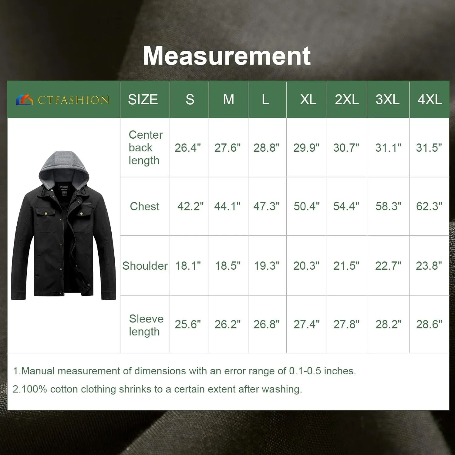 Men's Cotton Lightweight Jacket Military Canvas Field Coat Work Outwear Casual Spring Cargo Jacket with Hooded