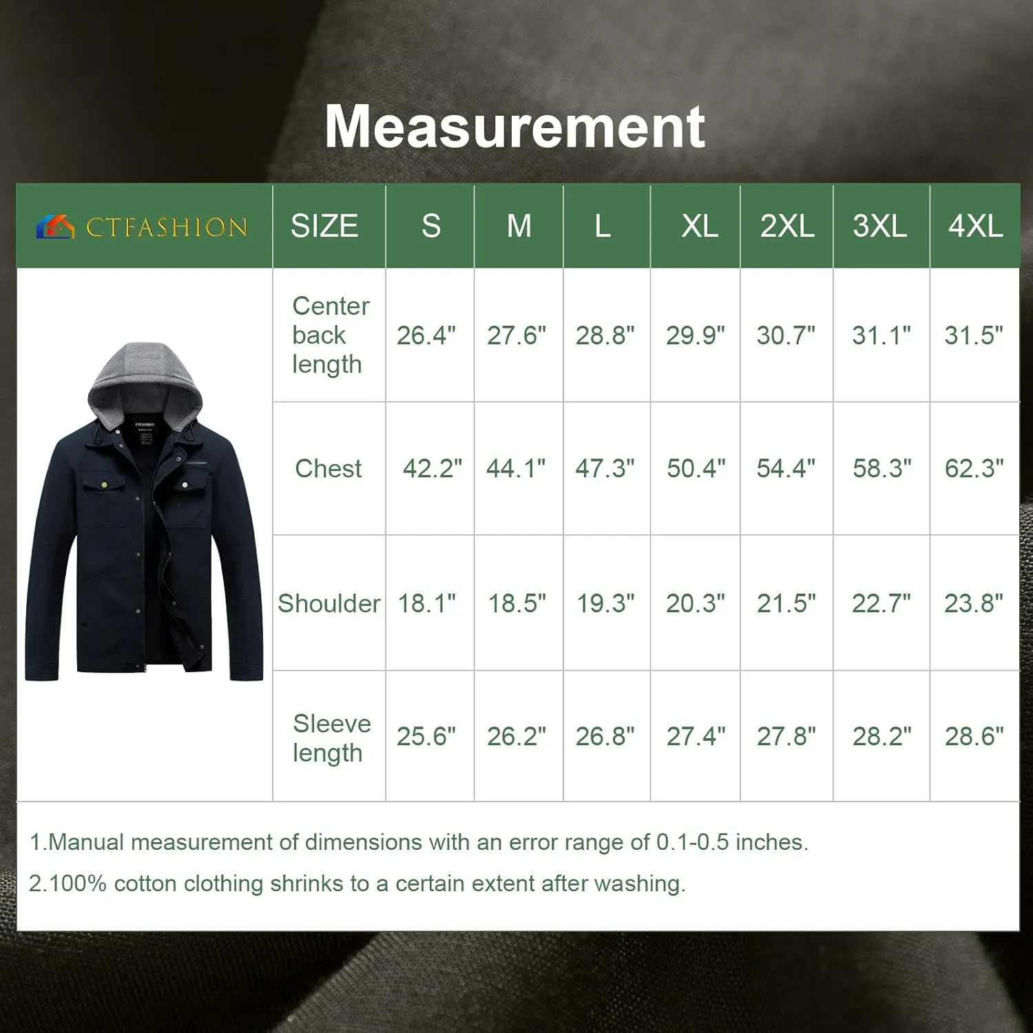 Men's Cotton Lightweight Jacket Military Canvas Field Coat Work Outwear Casual Spring Cargo Jacket with Hooded