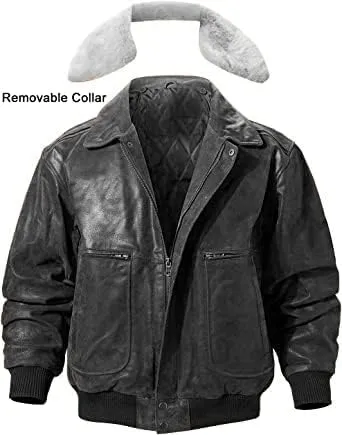 Men's G1 Flying Aviator Pilot Multiple Patches Bomber Leather Jacket With Removable Fur Collar for men.