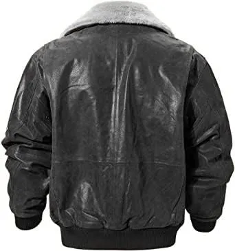 Men's G1 Flying Aviator Pilot Multiple Patches Bomber Leather Jacket With Removable Fur Collar for men.