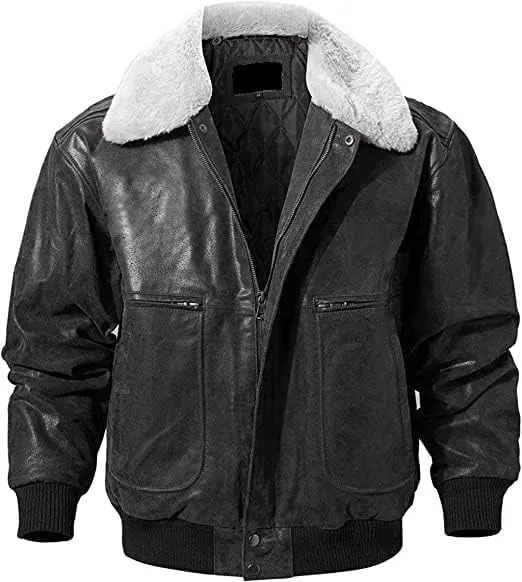 Men's G1 Flying Aviator Pilot Multiple Patches Bomber Leather Jacket With Removable Fur Collar for men.