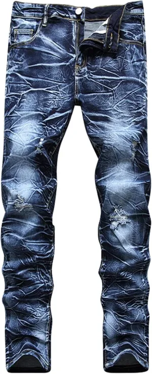 Men's Regular Fit Comfort Jean Frayed Pants Distressed Rip Trousers Straight Leg Jeans Men Mens Jeans Big and Tall