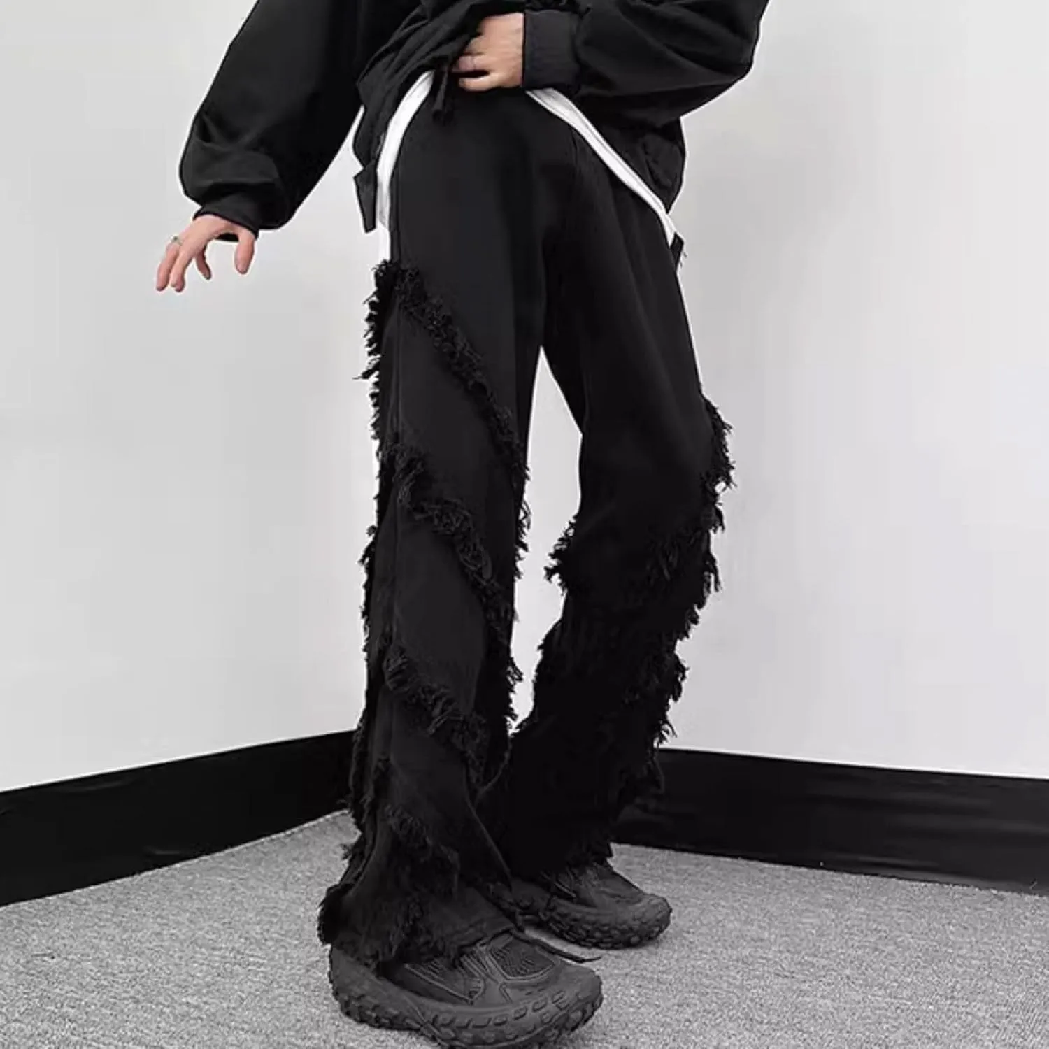 Men's Ripped Baggy Jeans Vintage Y2K Hip Hop Wide Leg Distressed Cargo Denim Pants Fit Skater
