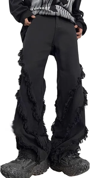 Men's Ripped Baggy Jeans Vintage Y2K Hip Hop Wide Leg Distressed Cargo Denim Pants Fit Skater
