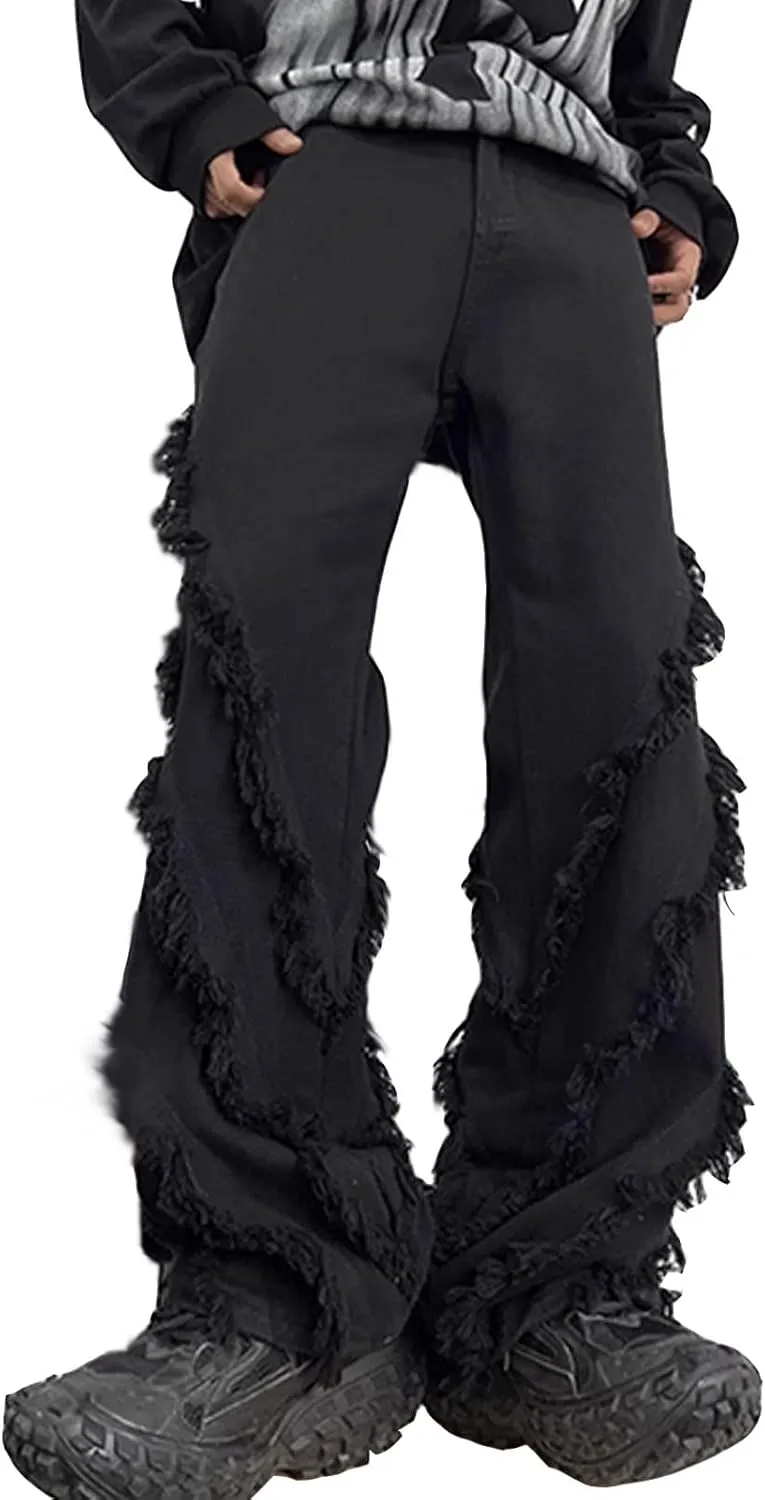 Men's Ripped Baggy Jeans Vintage Y2K Hip Hop Wide Leg Distressed Cargo Denim Pants Fit Skater