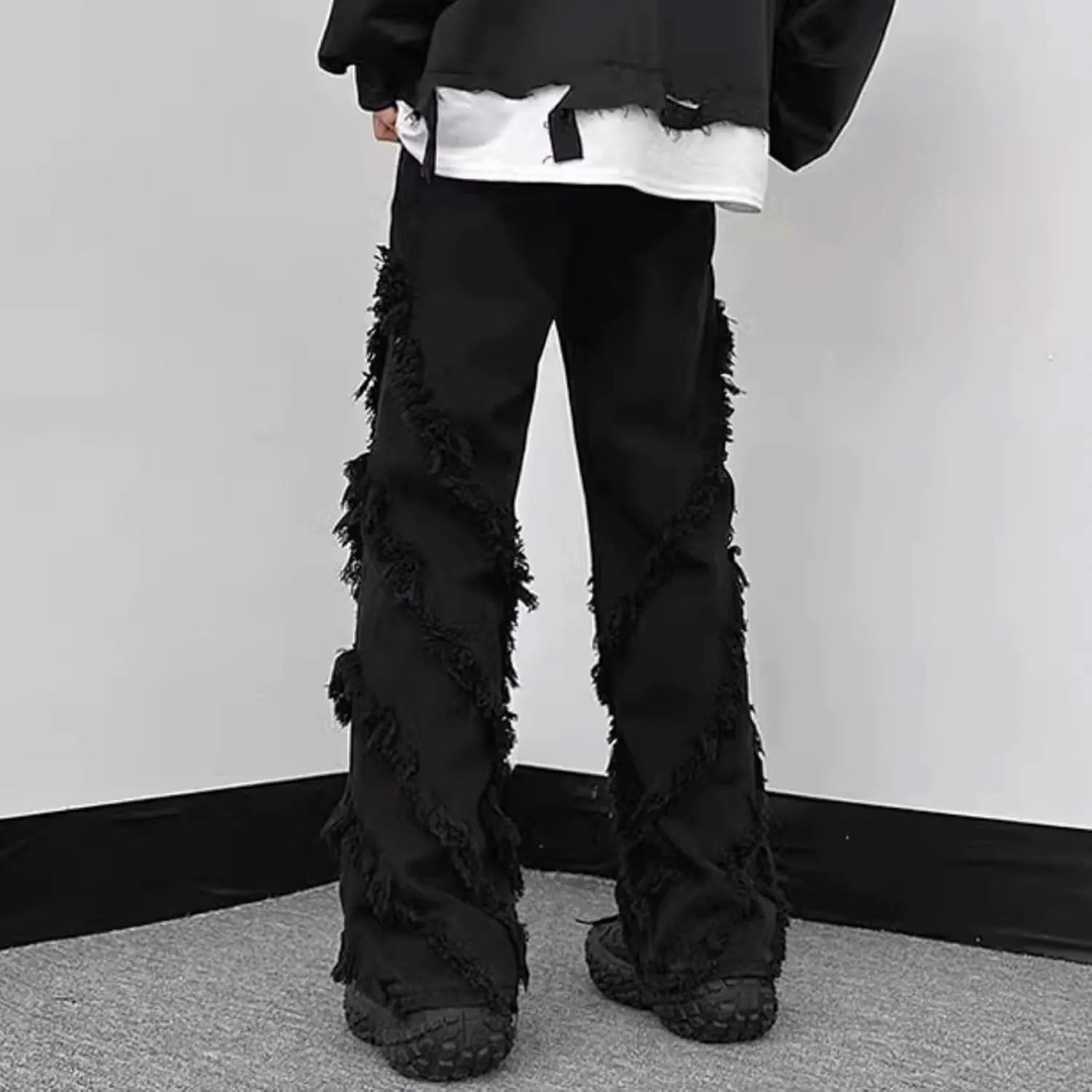 Men's Ripped Baggy Jeans Vintage Y2K Hip Hop Wide Leg Distressed Cargo Denim Pants Fit Skater