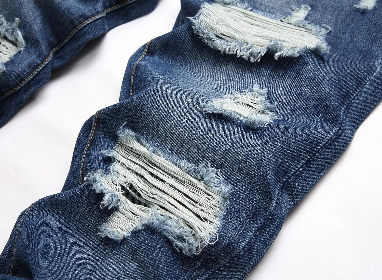 Men's Ripped Distressed Destroyed Straight Fit Washed Denim Jeans Pants