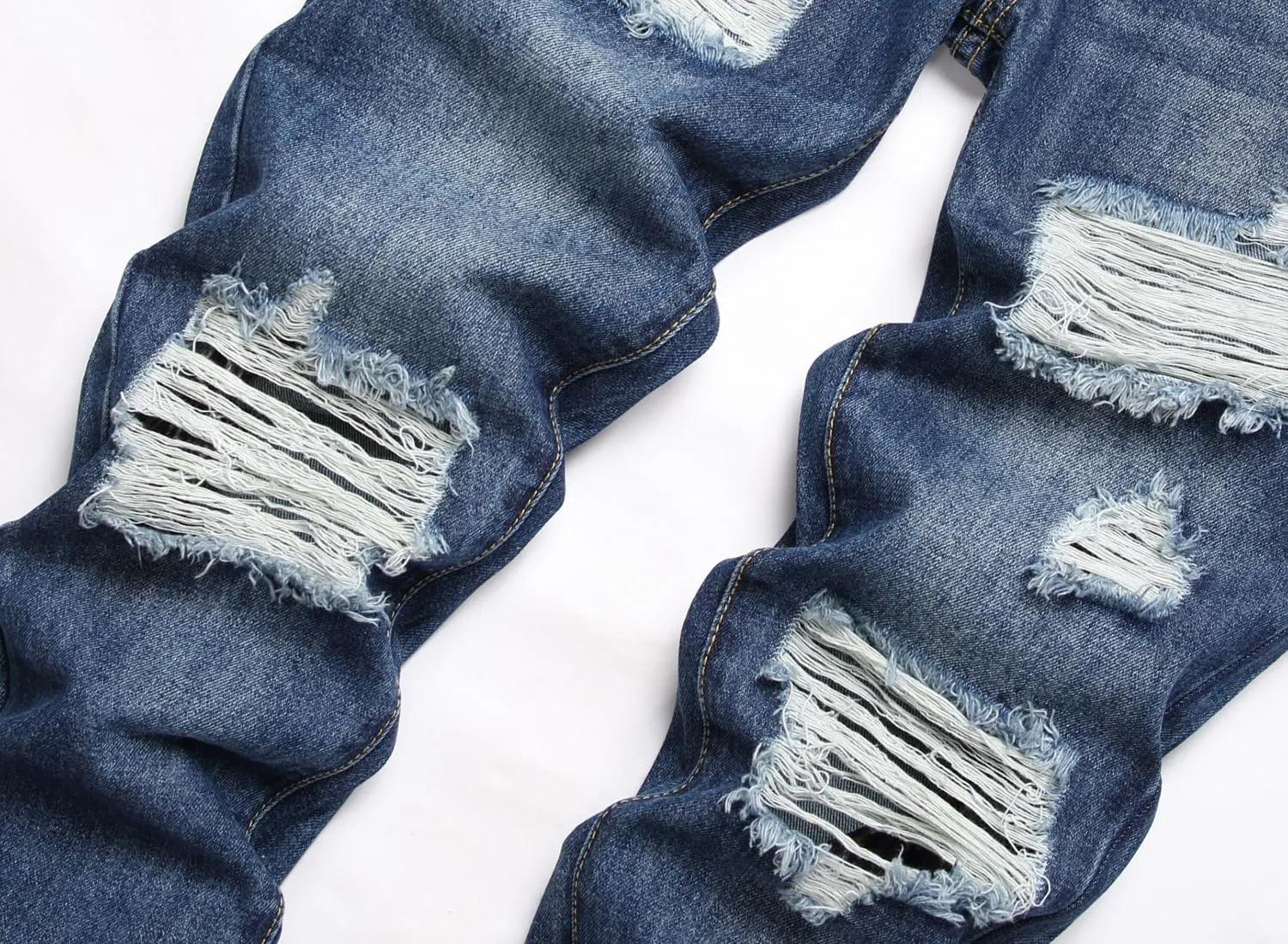 Men's Ripped Distressed Destroyed Straight Fit Washed Denim Jeans Pants