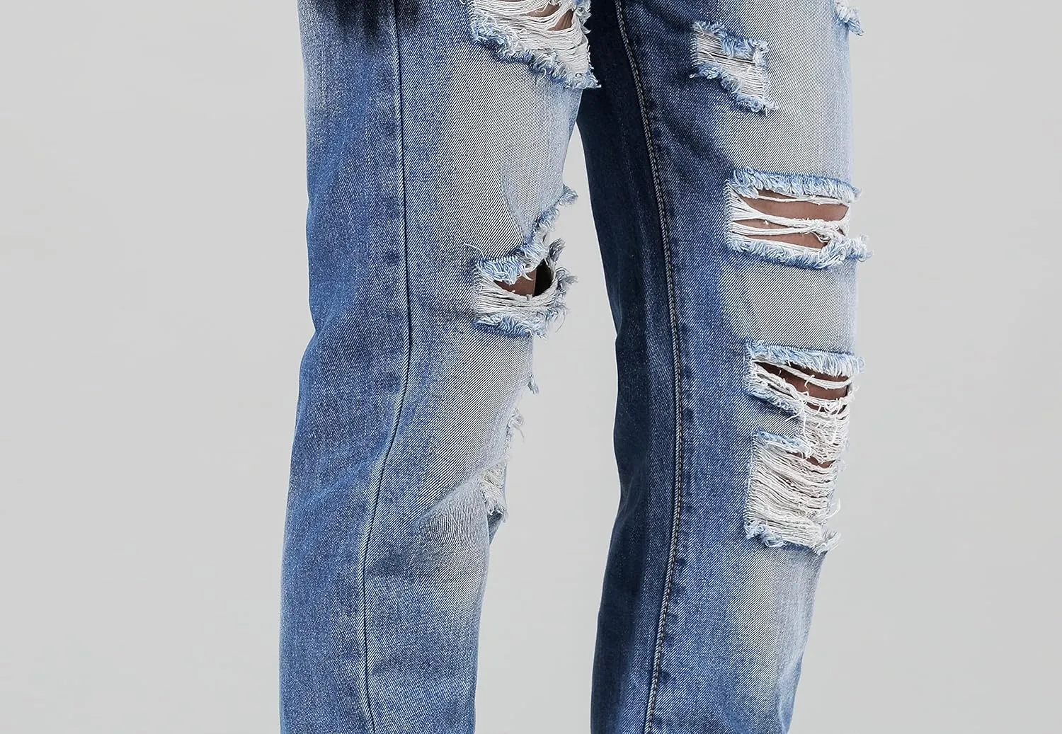Men's Ripped Distressed Destroyed Straight Fit Washed Denim Jeans Pants