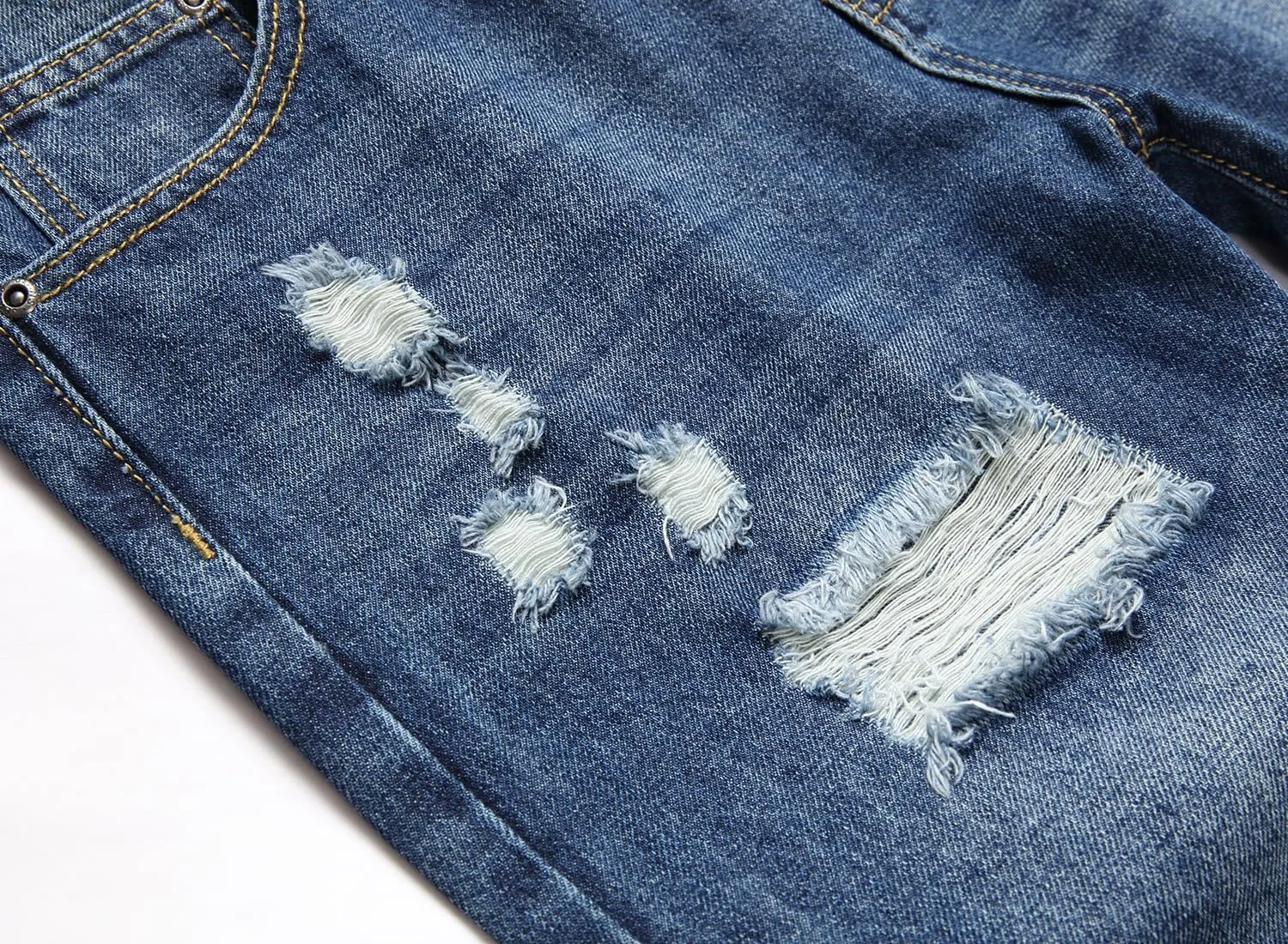 Men's Ripped Distressed Destroyed Straight Fit Washed Denim Jeans Pants