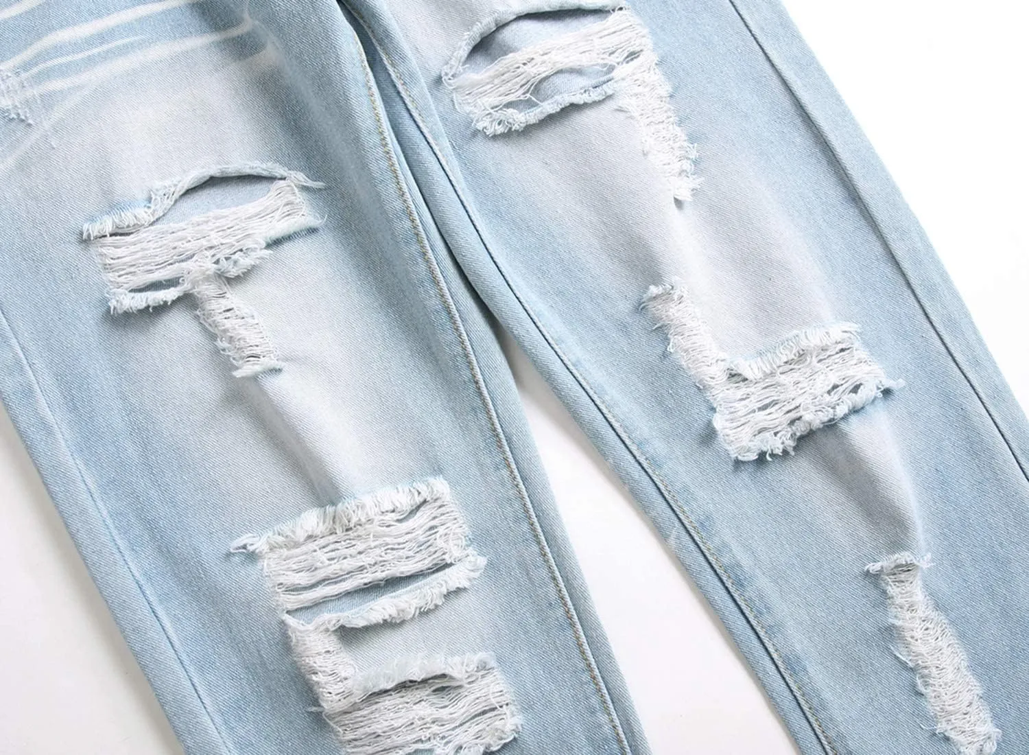 Men's Ripped Distressed Destroyed Straight Fit Washed Denim Jeans Pants