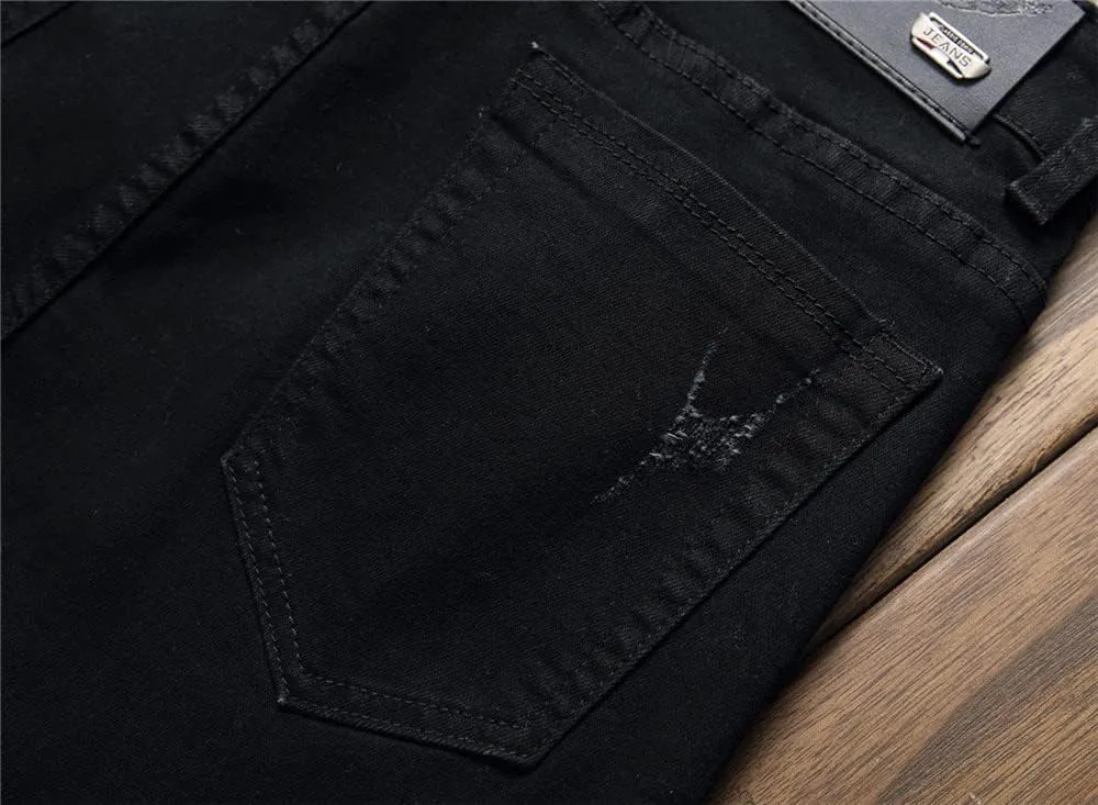 Men's Ripped Distressed Destroyed Straight Fit Washed Denim Jeans Pants