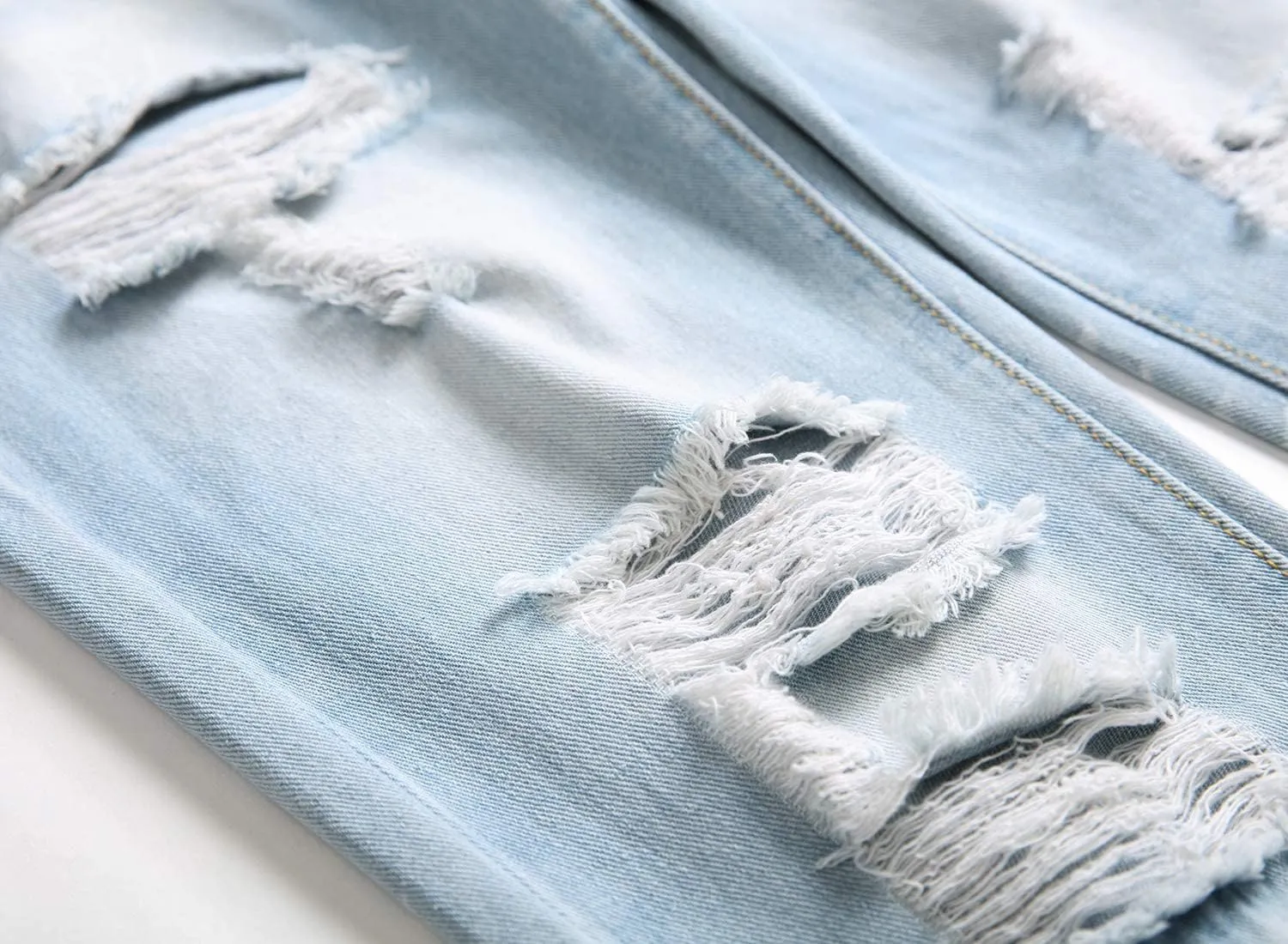 Men's Ripped Distressed Destroyed Straight Fit Washed Denim Jeans Pants