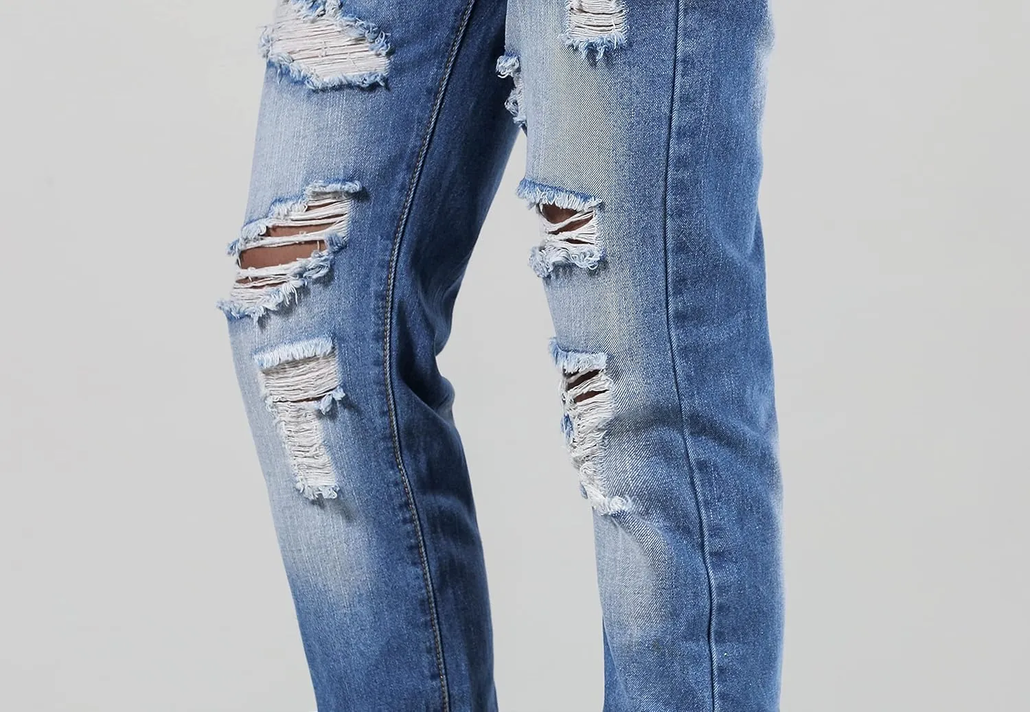 Men's Ripped Distressed Destroyed Straight Fit Washed Denim Jeans Pants