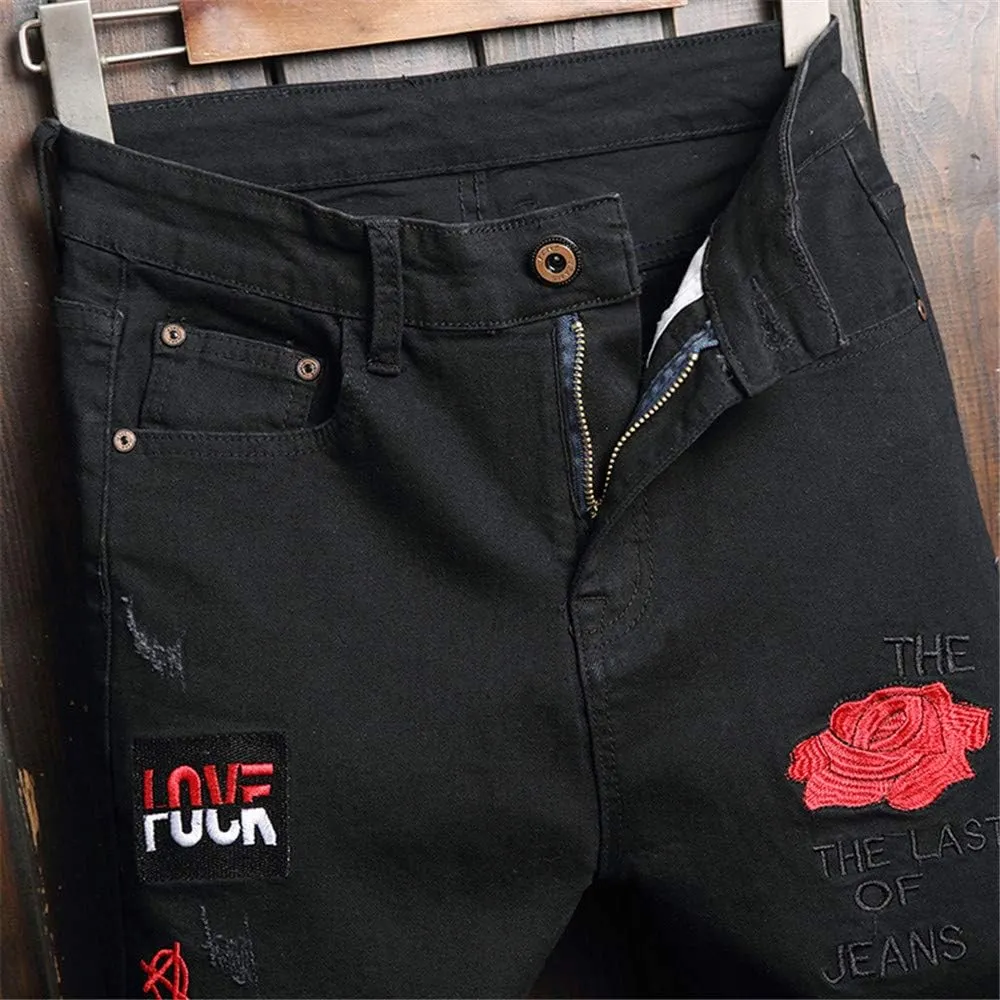 Men's Ripped Distressed Destroyed Straight Fit Washed Denim Jeans Pants