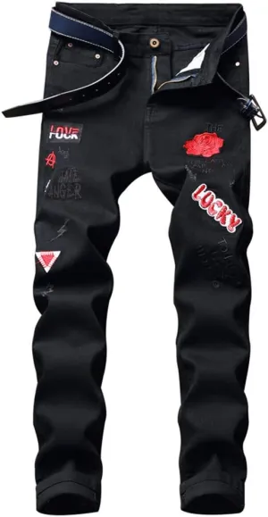 Men's Ripped Distressed Destroyed Straight Fit Washed Denim Jeans Pants