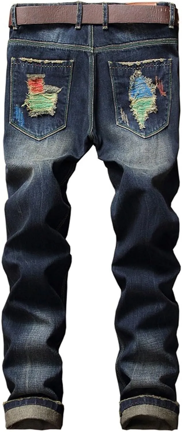 Men's Ripped Jeans Slim Fit Distressed Fashion Denim Jeans for Men