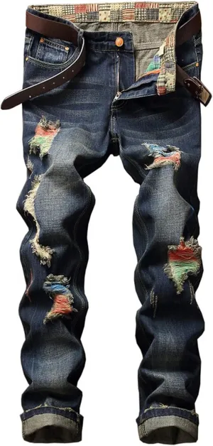 Men's Ripped Jeans Slim Fit Distressed Fashion Denim Jeans for Men