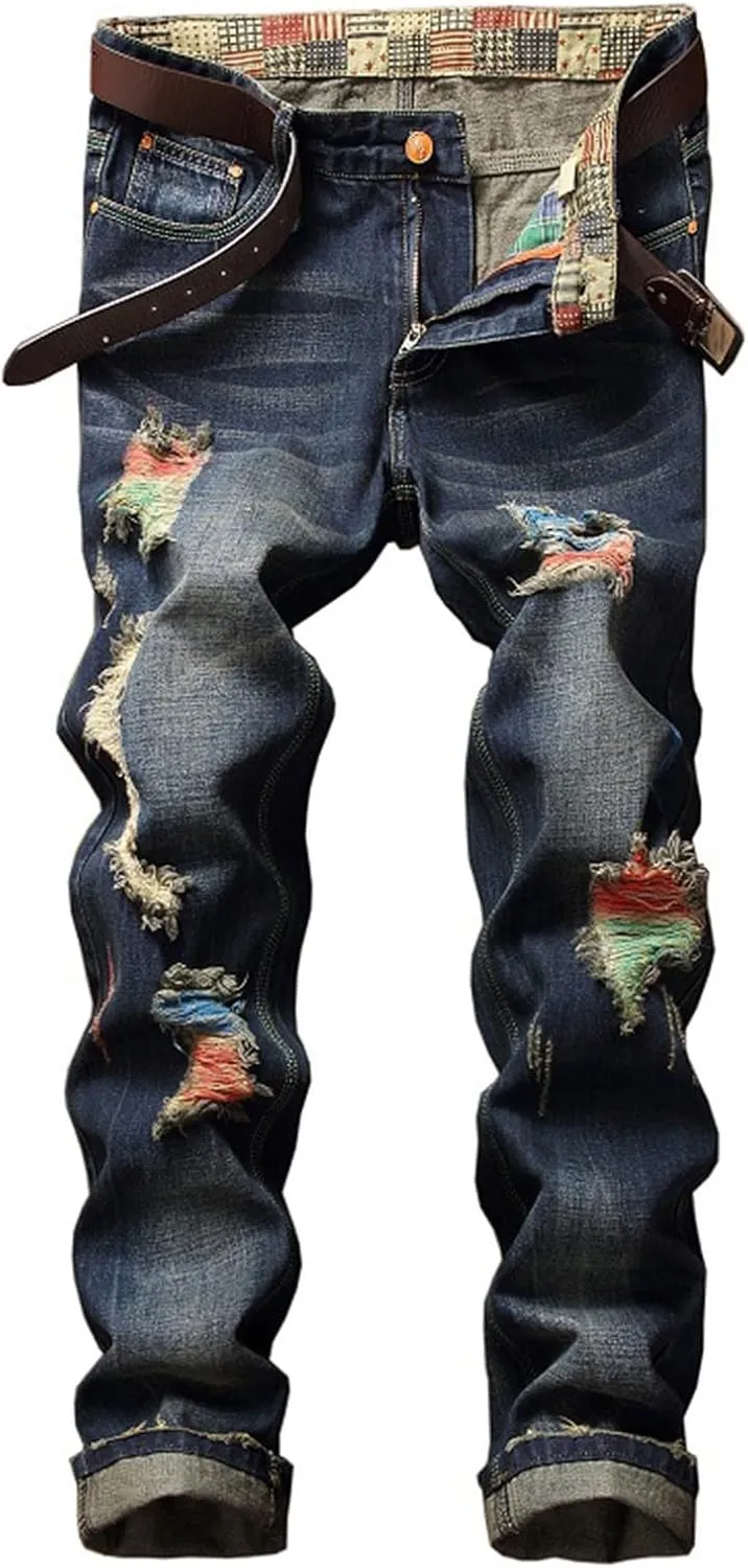 Men's Ripped Jeans Slim Fit Distressed Fashion Denim Jeans for Men