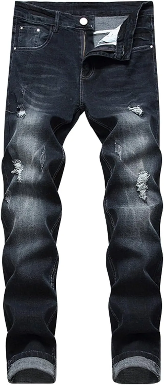 Mens Slim Fit Boot Cut Jeans Jeans Frayed Pants Distressed Rip Trousers Men Jeans Wide Jeans Men Mens