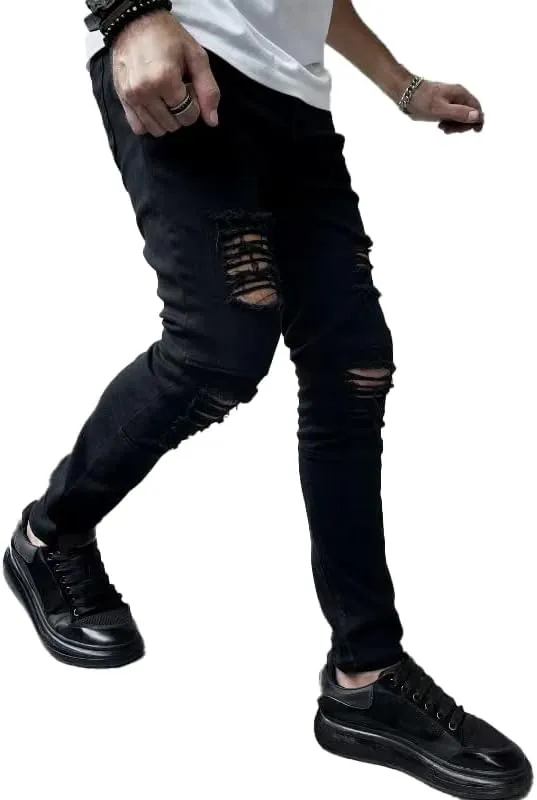 Men's Slim Fit Stretch Jeans Ripped Skinny Jeans for Men, Distressed Straight Leg Streetwear Comfort Male Pants
