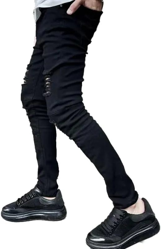 Men's Slim Fit Stretch Jeans Ripped Skinny Jeans for Men, Distressed Straight Leg Streetwear Comfort Male Pants