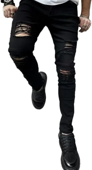 Men's Slim Fit Stretch Jeans Ripped Skinny Jeans for Men, Distressed Straight Leg Streetwear Comfort Male Pants