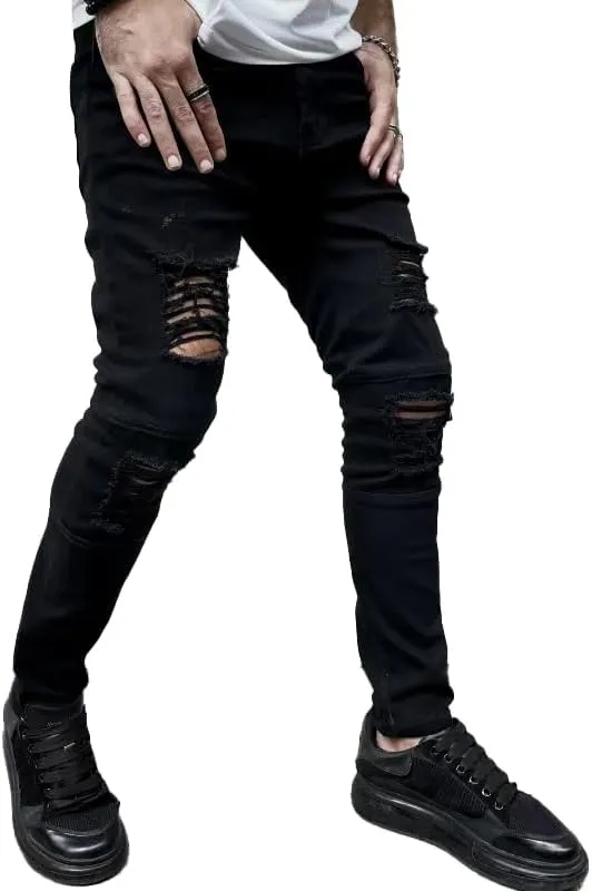 Men's Slim Fit Stretch Jeans Ripped Skinny Jeans for Men, Distressed Straight Leg Streetwear Comfort Male Pants