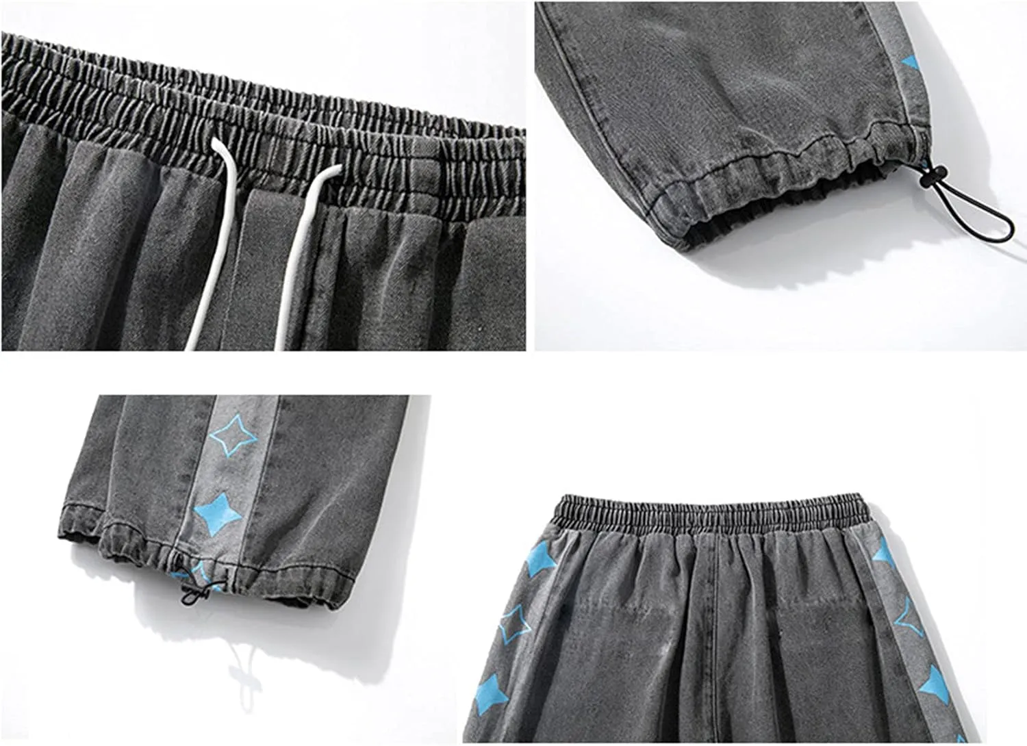 Men's Street Hip Hop Loose Straight Distressed Ripped Patchwork Skateboard Denim Jeans Pants