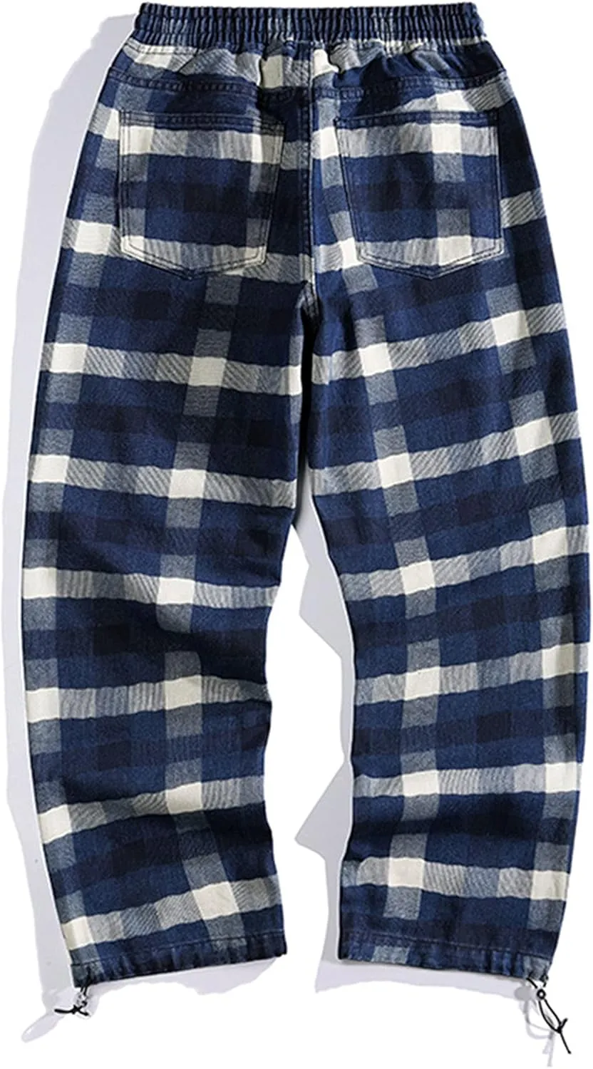 Men's Street Hip Hop Loose Straight Distressed Ripped Patchwork Skateboard Denim Jeans Pants