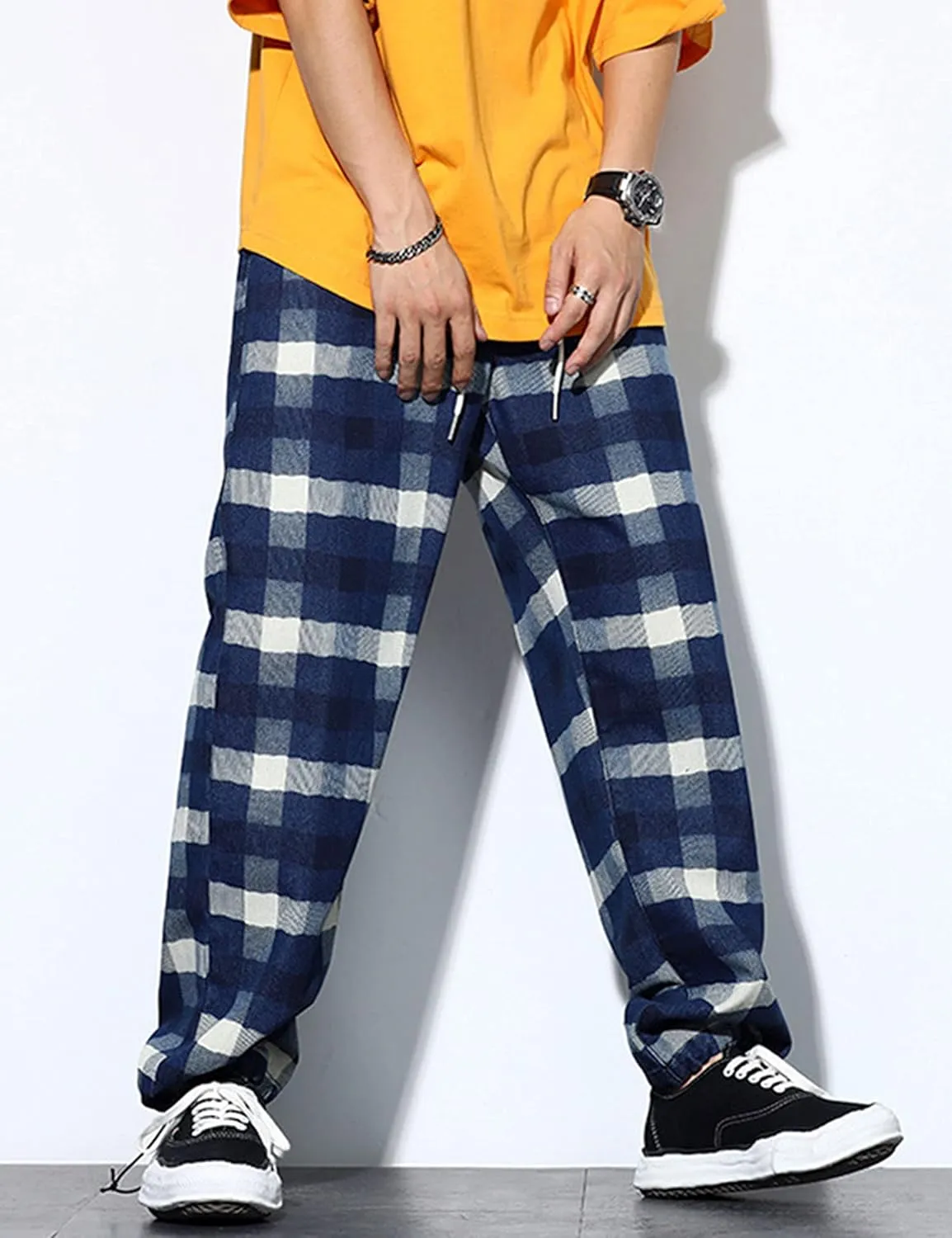 Men's Street Hip Hop Loose Straight Distressed Ripped Patchwork Skateboard Denim Jeans Pants